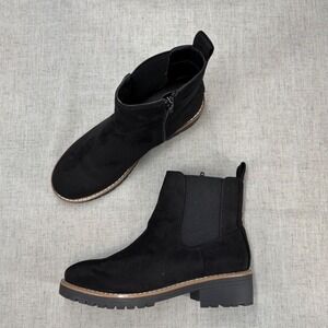 Kensie Kayla Chelsea Boots Black Faux Suede Ankle Booties Side Zip Women's 8